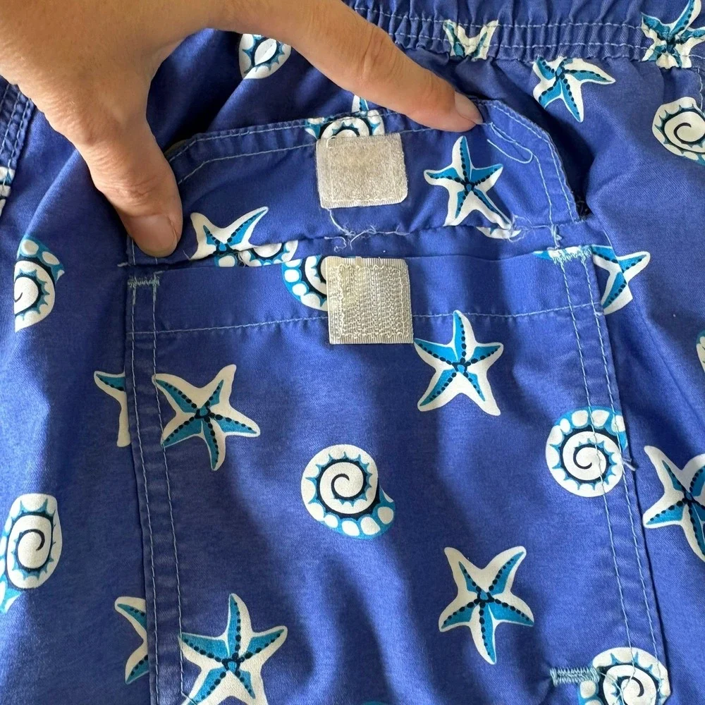 Michaels Swim Trunks Mens Large Blue Starfish Seashell Nautical Board Shorts USA